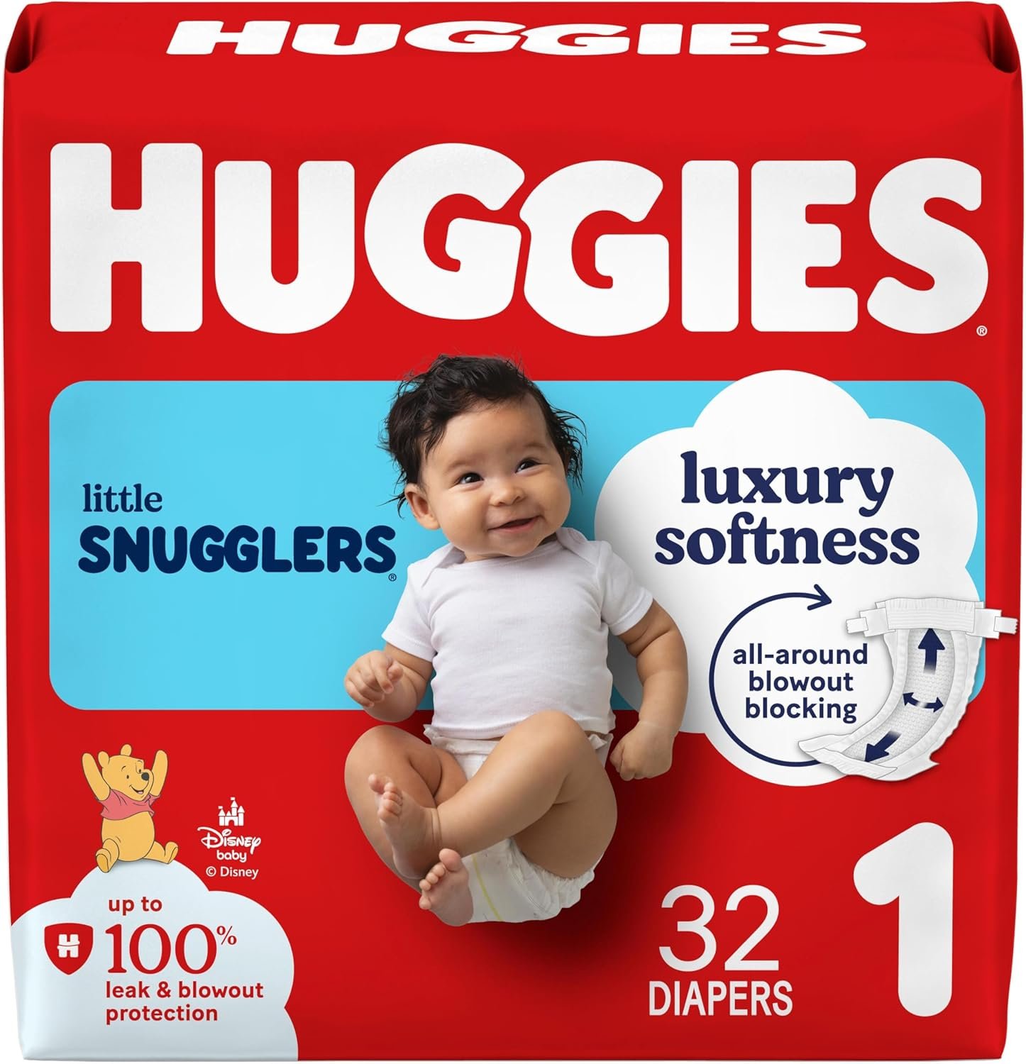 Huggies Size 1 Diapers, Little Snugglers Baby Diapers, Size 1 (8-14 lbs), 32 Count, Packaging May Vary
