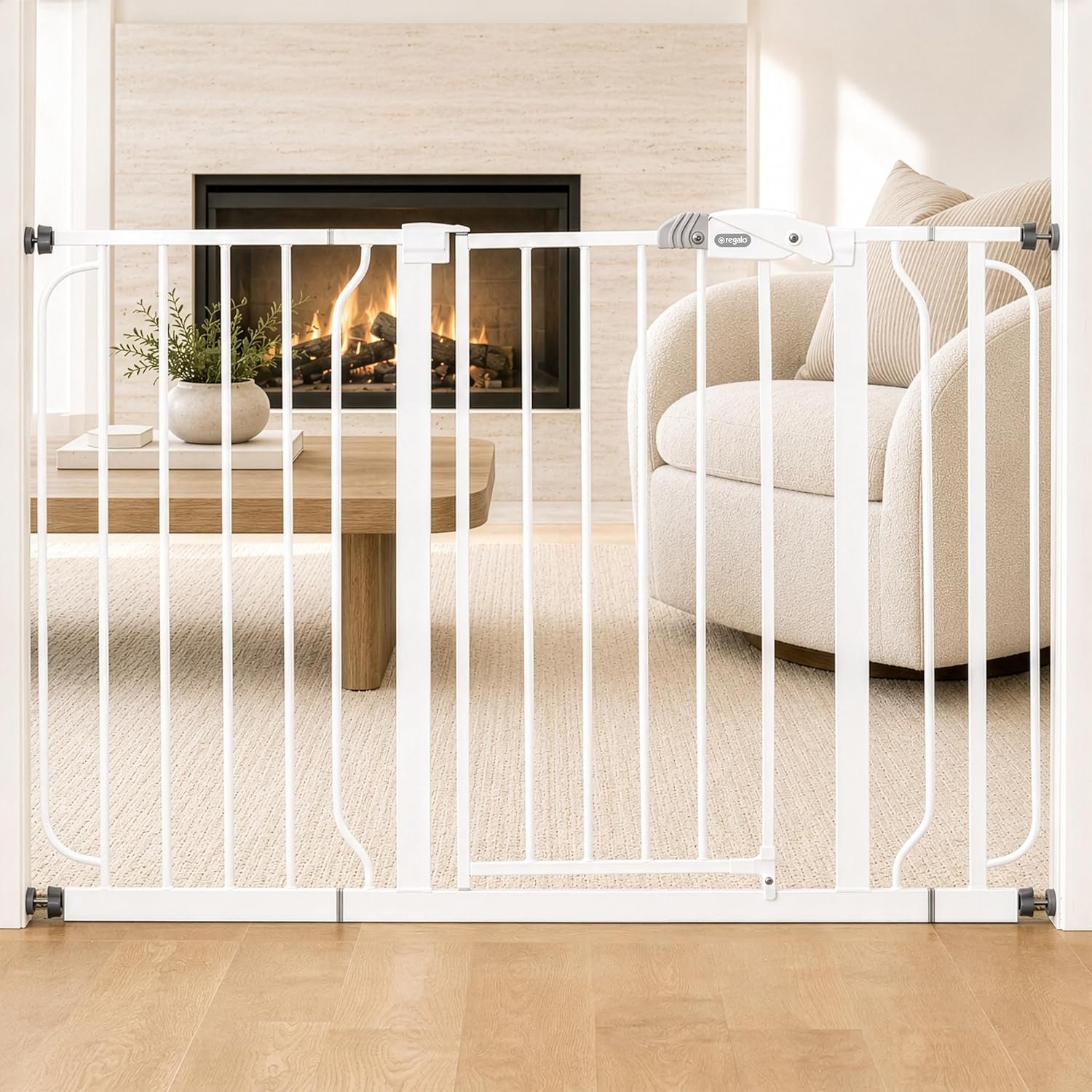Regalo Safety 29-49″ Easy Step Extra Wide Baby Gate for Doorways & Bottom of Stairs, Pressure Mounted Safety Gate with Door for Babies, Toddlers & Pets, White