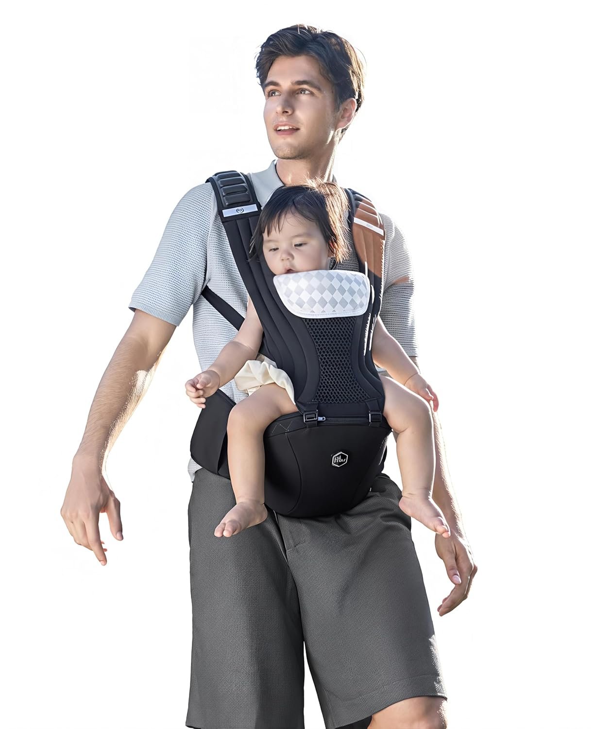 HBR Baby Carrier with Hip Seat, Air-Padded Shoulder Straps – All Day Comfort, 6-in-1 Ergonomic Baby Carrier for Newborn to Toddler, Forward-Facing, Hands-Free, Adjustable Up to 45 lbs, 47 in, Black
