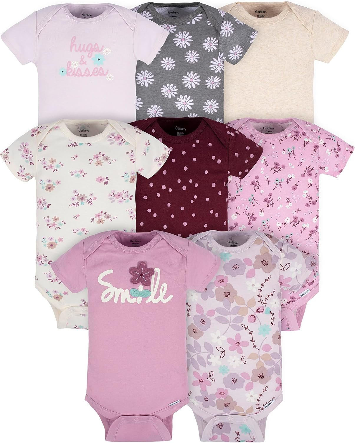 Gerber Baby Girls’ 8-pack Short Sleeve Onesies Bodysuits