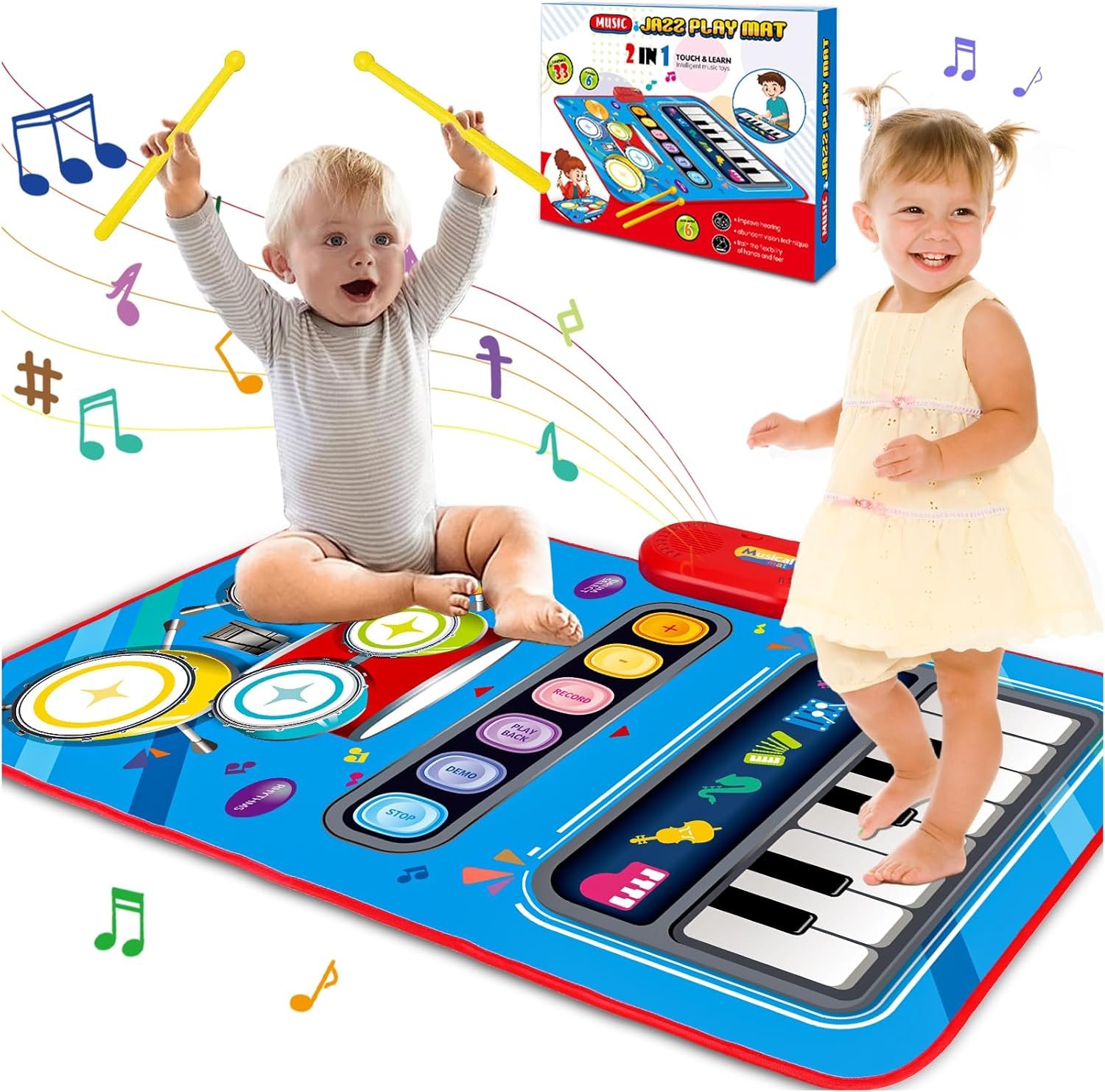Baby Toys for 1 Year Old: Baby Musical Mat Toddler Toys Age 1-2 – 2 in 1 Piano Drum Babies Play Mat – Infant Music Toy 12-18 Months Babies Birthday Valentines Gifts for 1 2 3 Year Old Boys Girls