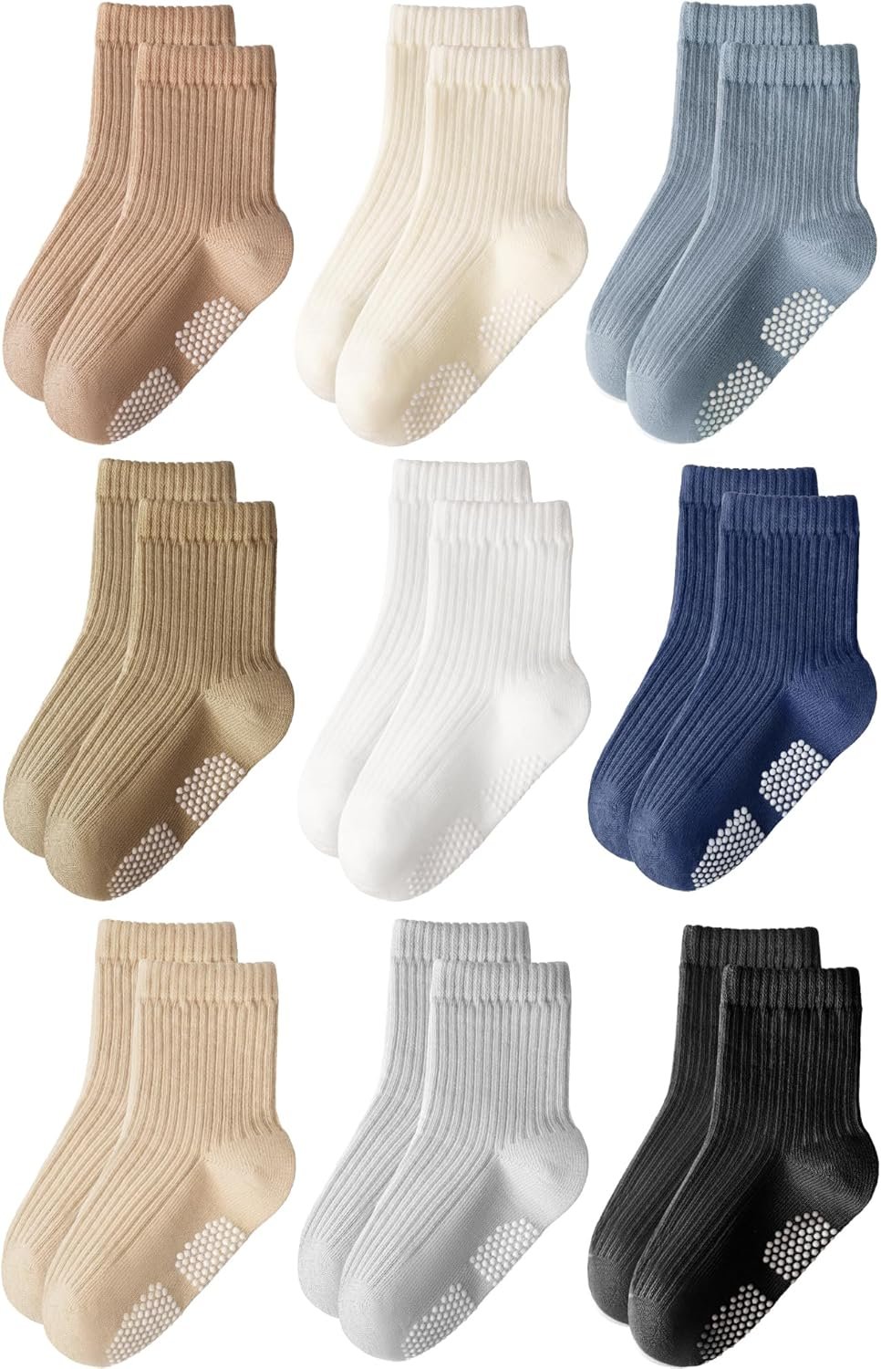 HONGTEYA 9 Pairs Toddler Boys Socks, Baby Non Slip Socks for Infant Cotton Sock with Grippers 0-5 Years
