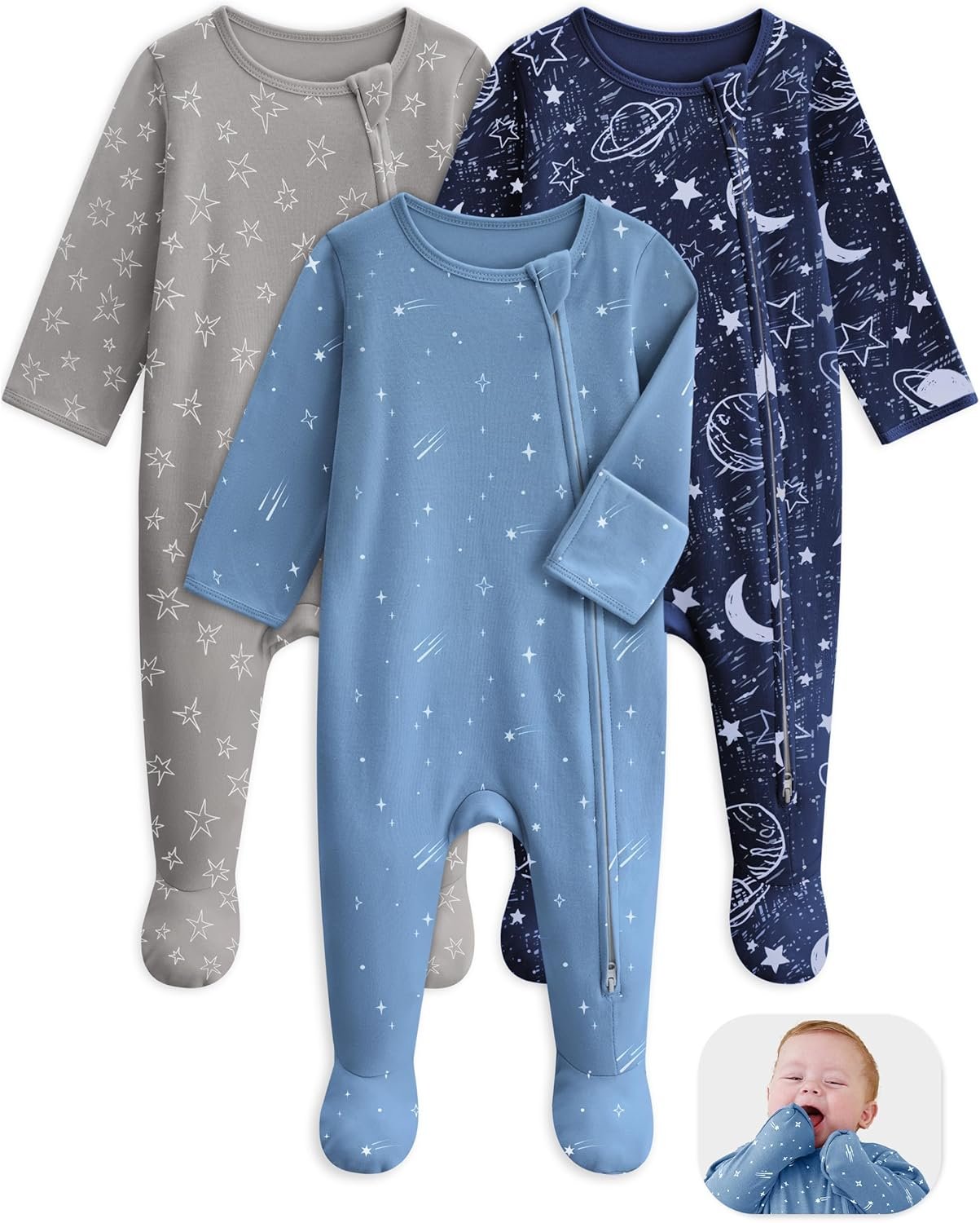 Unnivoll Baby Pajamas 100% Cotton Baby Sleepers for Newborn 0-3 3-6 6-9 Months 3Pcs Footie Pajamas Baby Boys Girls Clothes