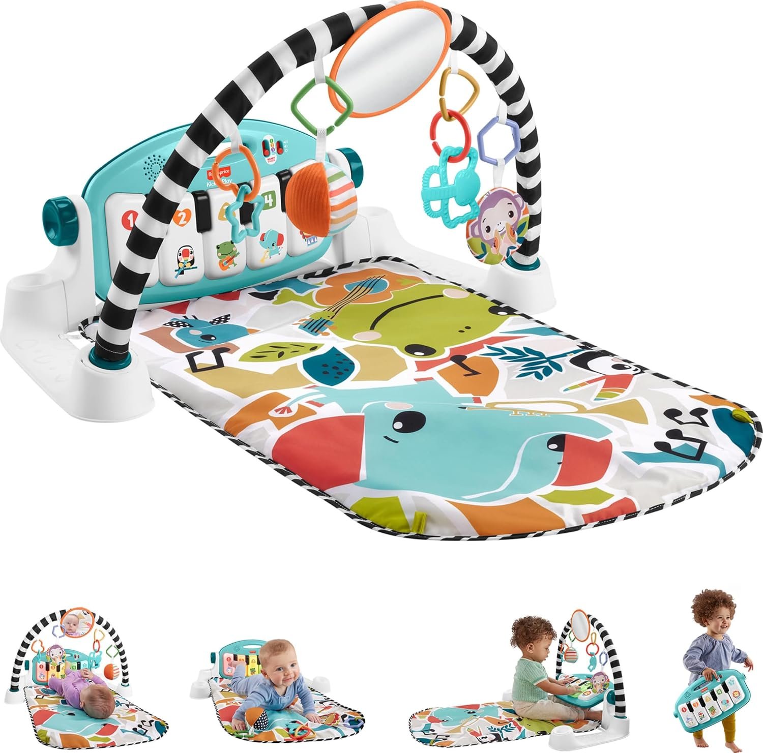 Fisher-Price Baby Activity Mat Glow & Grow Kick & Play Piano Gym, Spanish Language Version, Blue Musical Learning Toy for Ages 0+ Months (Spanish Language Only)