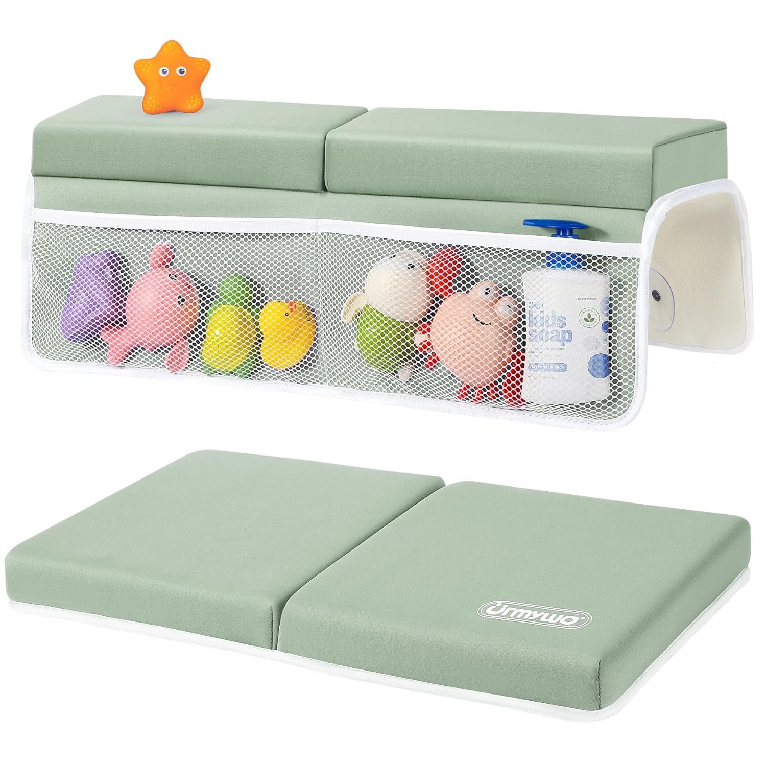 URMYWO Bath Kneeler and Elbow Rest Pad Set – 1.5″ Thick Baby Bath Kneeler Pads with Toys Organizer, Anti-Slip Cozy Knee & Arm Support Bathtub Mat, Quick Dry Kneeling Pad for Baby Bath Time