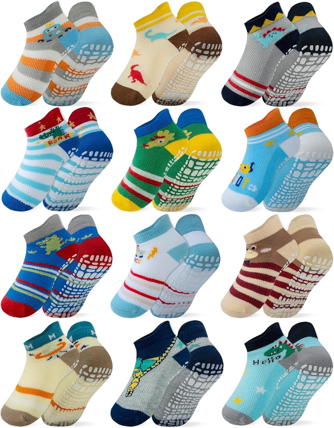 RATIVE Anti Slip Toddler Ankle Socks with Grips Non Skid Cotton Baby Socks for Boys & Girls