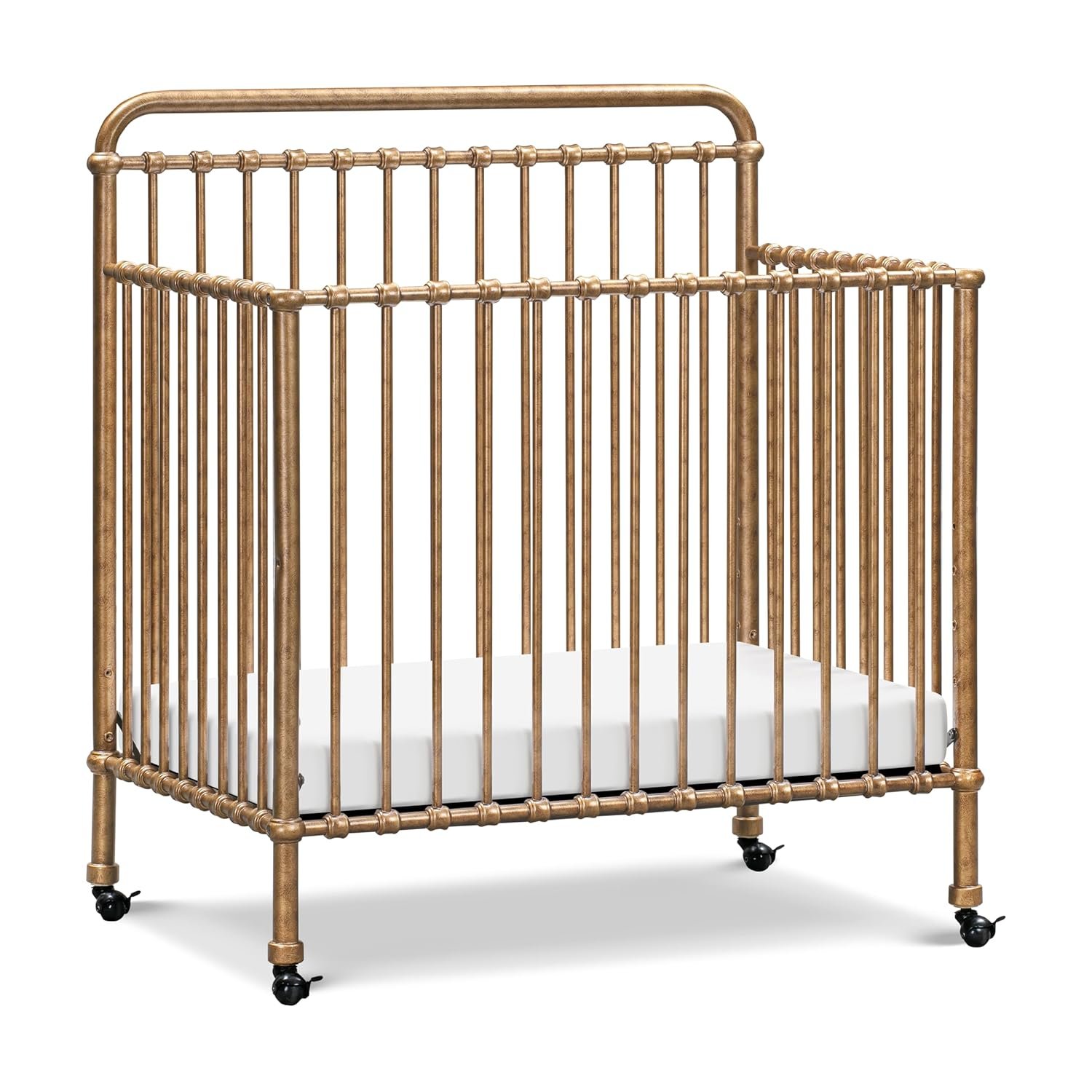 Namesake Winston 4-in-1 Convertible Mini Crib w/Removable Wheels – Converts to Toddler Bed, Daybed & Twin-Size Bed – GREENGUARD Gold Certified – 4 Adjustable Heights – Durable Metal, Easy to Assemble