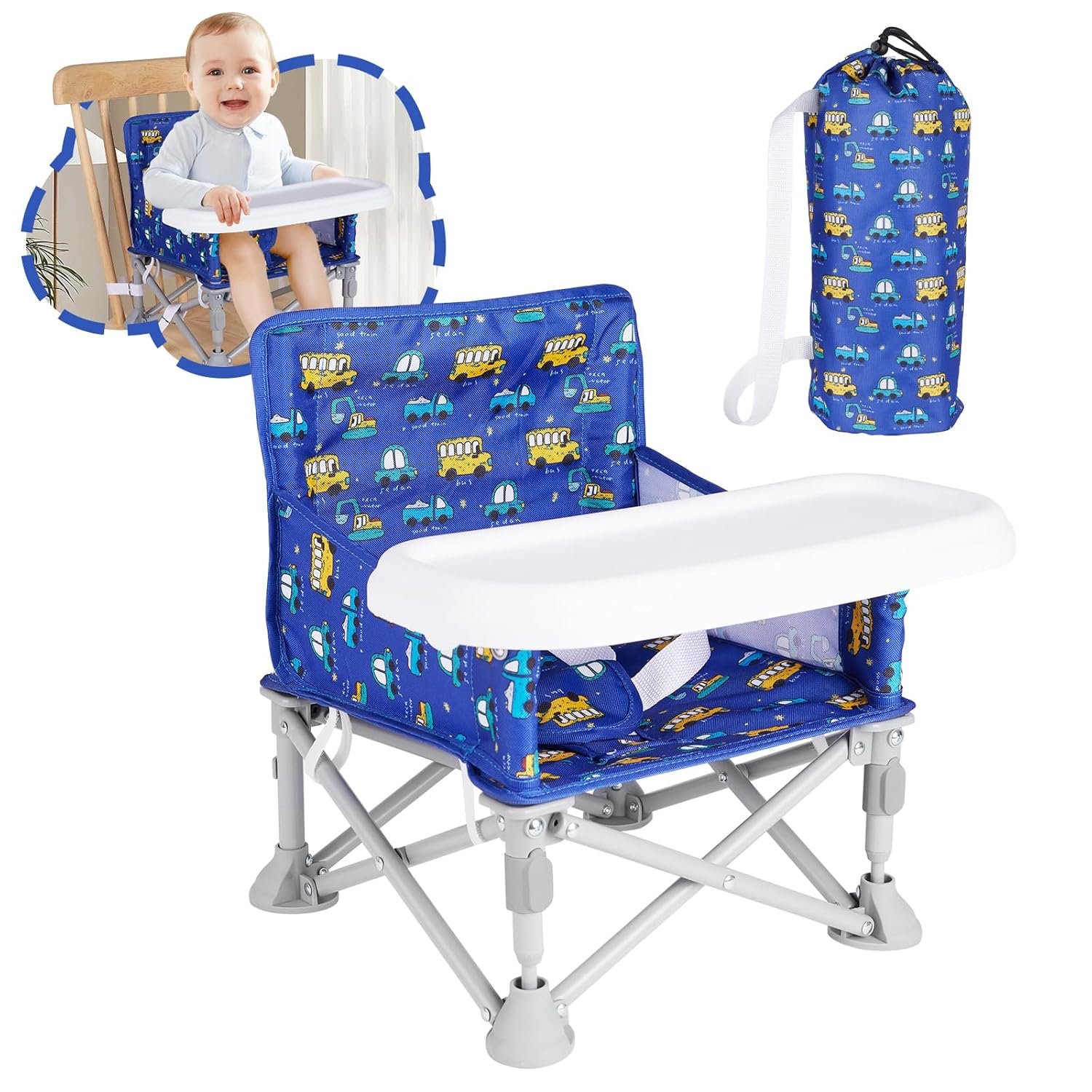 Portable Baby Chair, Folding Booster Seat with Tray for Dining Table Compact Camping Chair for Lawn Beach Travel Babies 6-36 Months