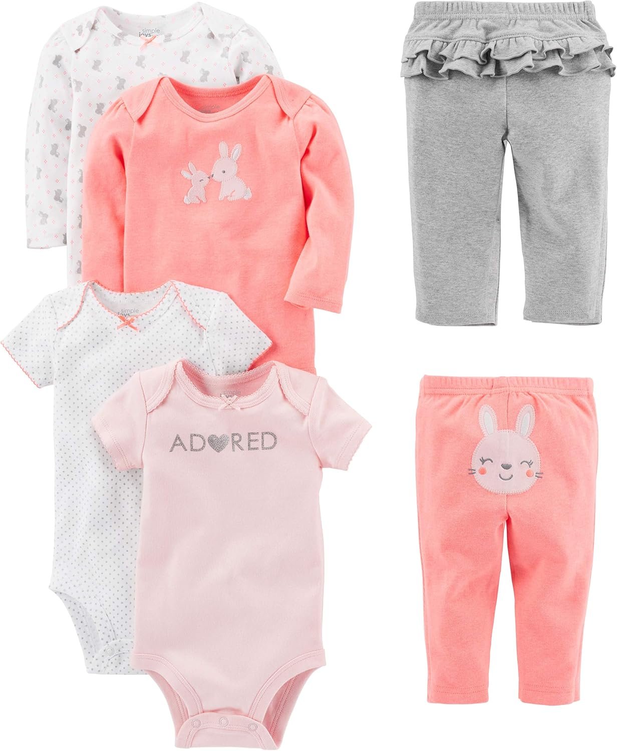 Simple Joys by Carter’s baby-girls 6-piece Bodysuits (Short and Long Sleeve) and Pants Set