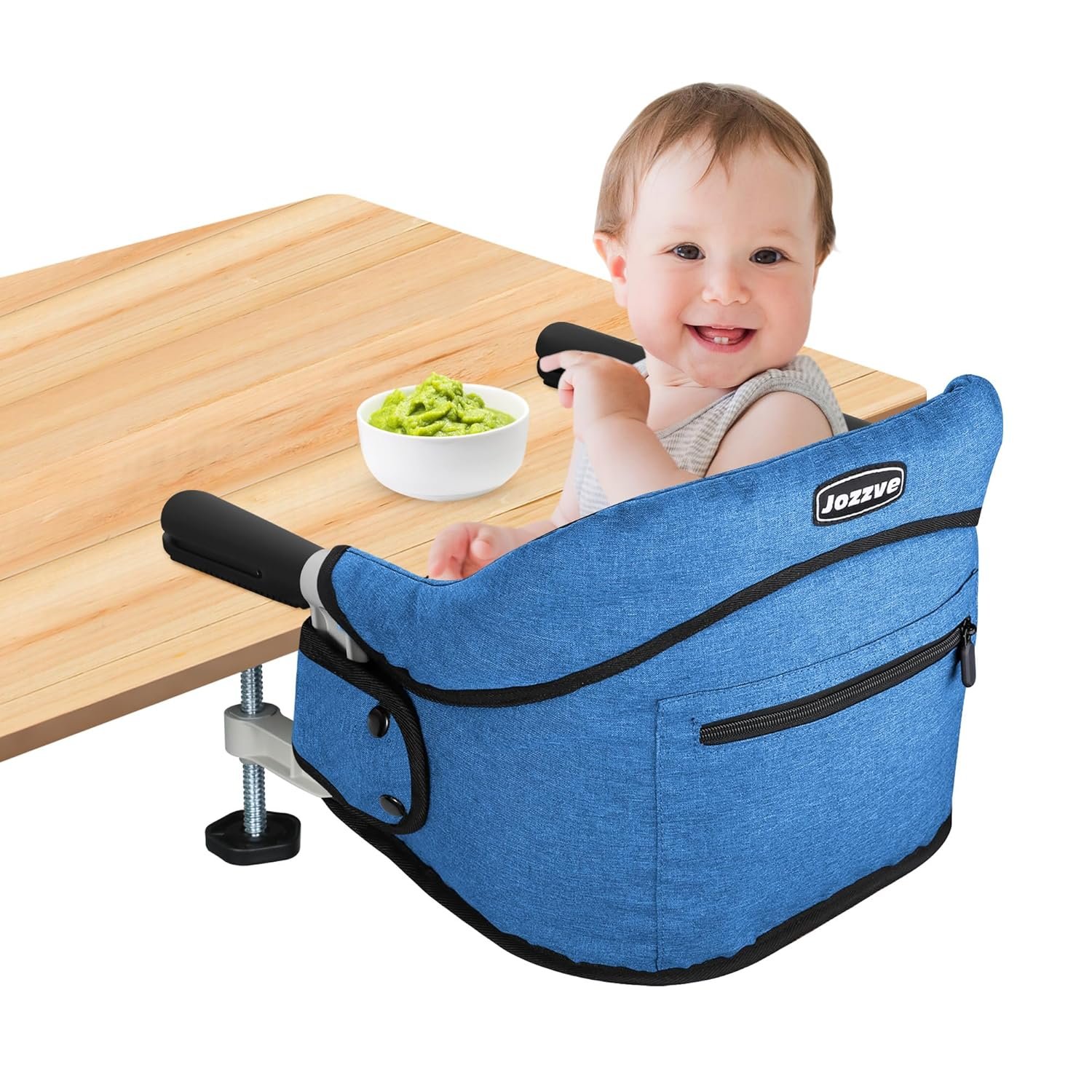 Hook On High Chair, Portable Foldable Clip On Baby Travel High Chair, Lightweight Feeding Seat with Storage Bag, BPA-Free Safety Harness for Home Restaurant (Bright Blue)