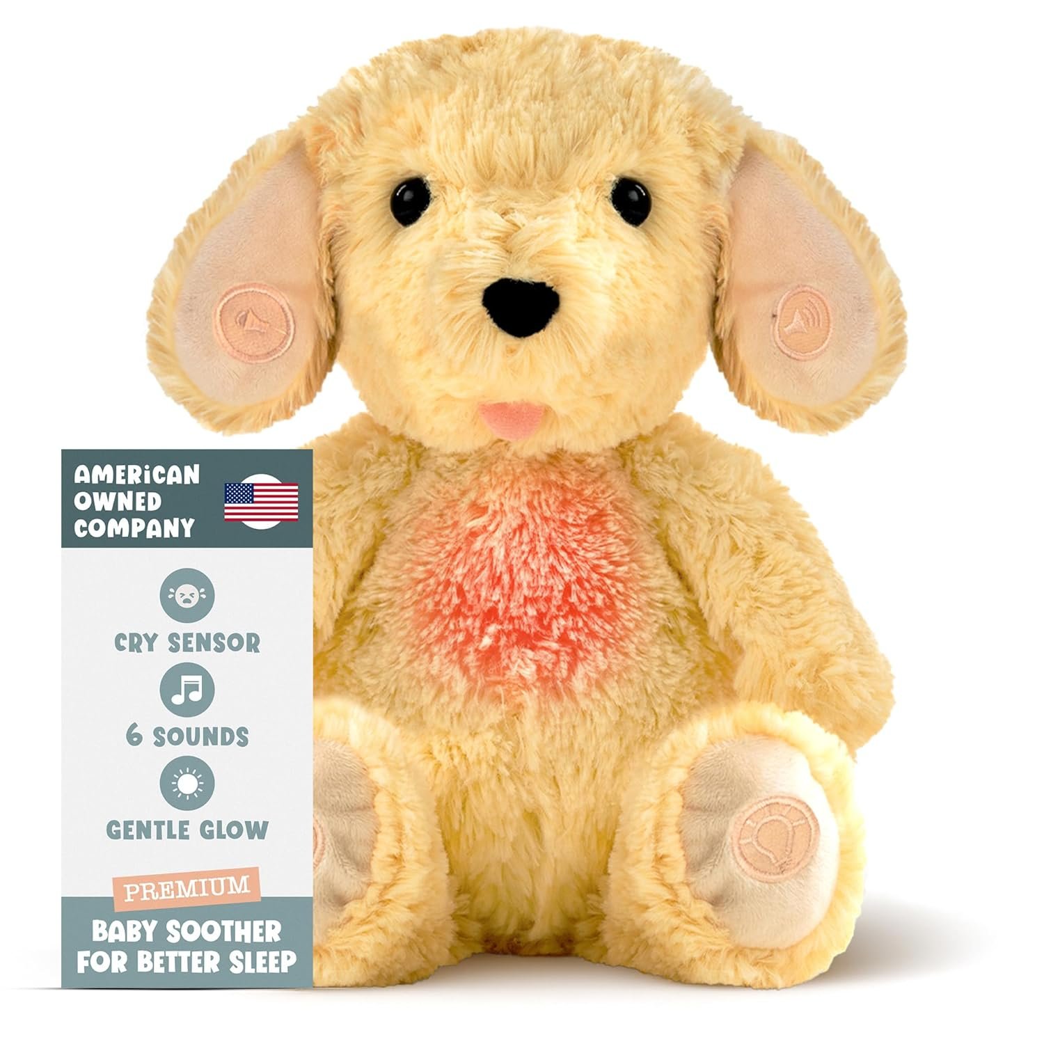 Gemma Joy Baby Sleep Soother Puppy for Baby – Cry Activated Heartbeat Stuffed Animal – Rechargeable Crib Soother with White Noise, Shush, Lullabies & Night Light – Newborn Essentials Must Haves