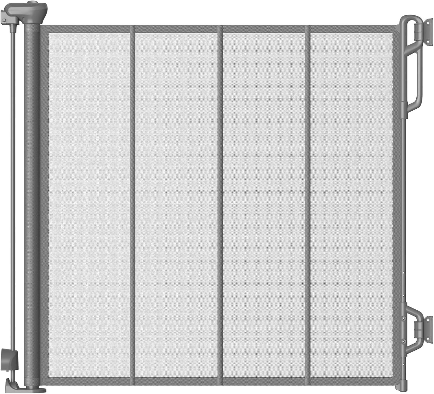 SPACEANY Reinforced Retractable Baby Gate, Mesh Dog Gate, Child Safety Gate for Doorways, Stairs, Hallways, Indoor/Outdoor, Wide Openings -33.5″ Tall, Width up to 55″ Gray