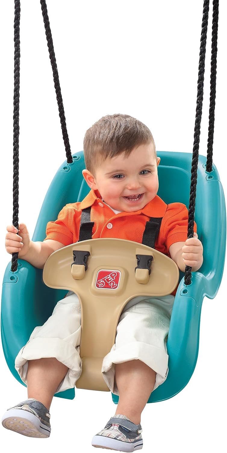 Step2 Infant to Toddler Swing, Baby Outdoor Swing, Backyard Bucket Style Swing Seat, Secure Harness, Outside Weather-Resistant Rope, Attach to Playset, For Toddlers 9 Months -3 Years Old