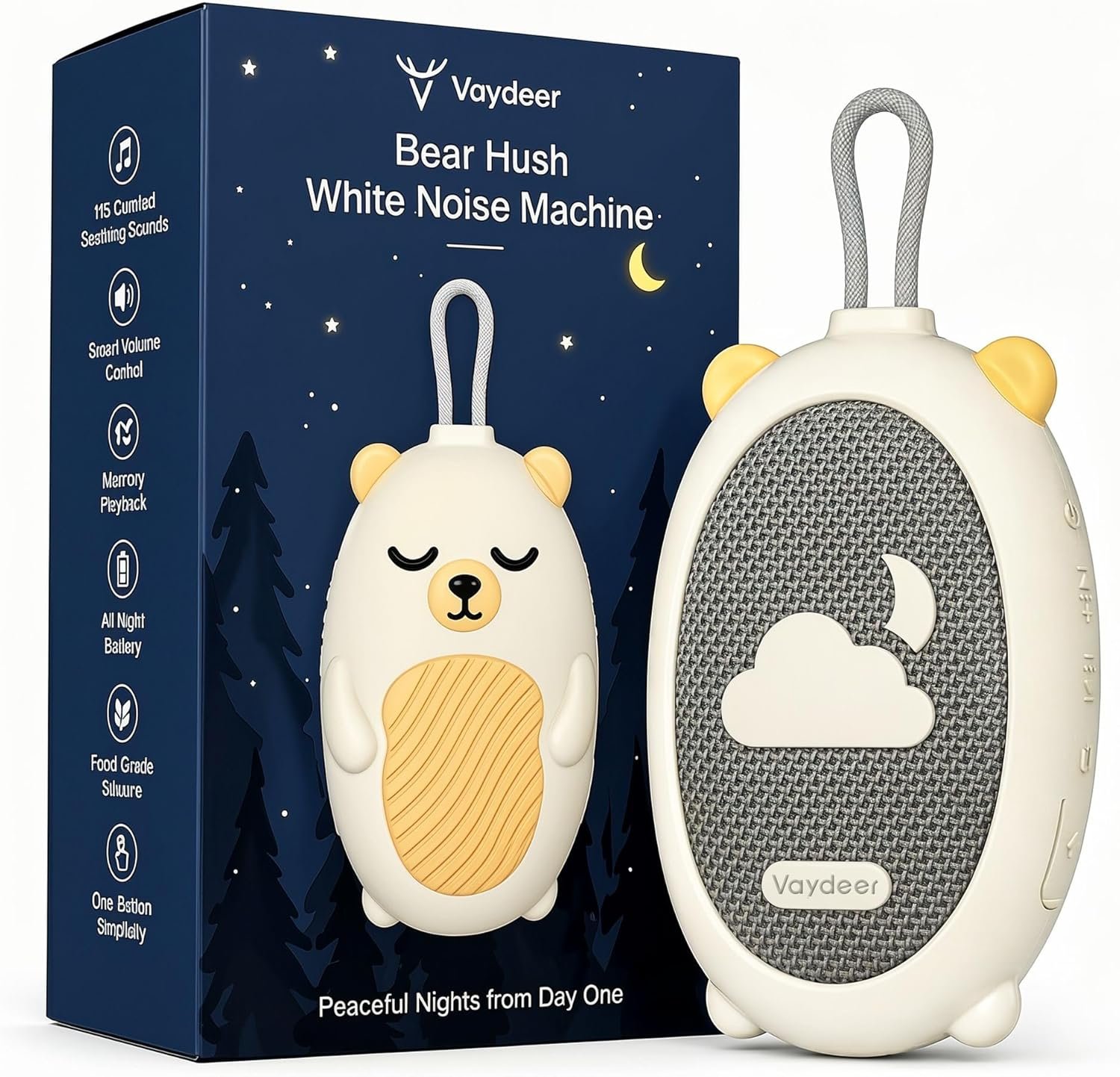 Vaydeer Baby Sound Machine for Sleep, Portable White Noise Machine with 115 Sounds & 4 Growth Stages, Pregnancy to Toddler Sleep Soother for Newborns, Babies & Moms, Gift-Ready Design