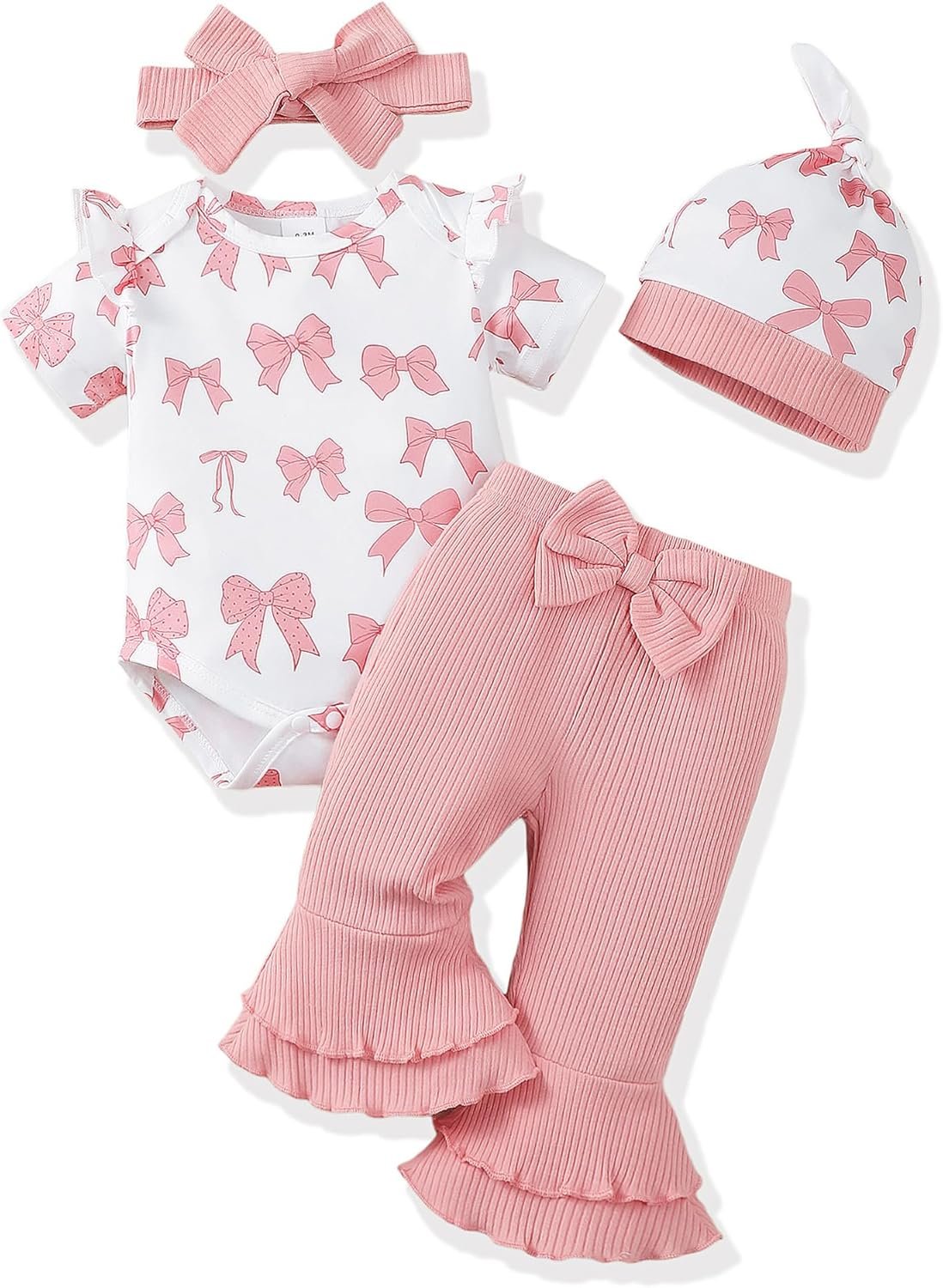 Renotemy Newborn Baby Girl Clothes Infant Romper Spring Summer Outfits Gifts Bell Bottoms Pant Sets for Girls Preemie-12Month