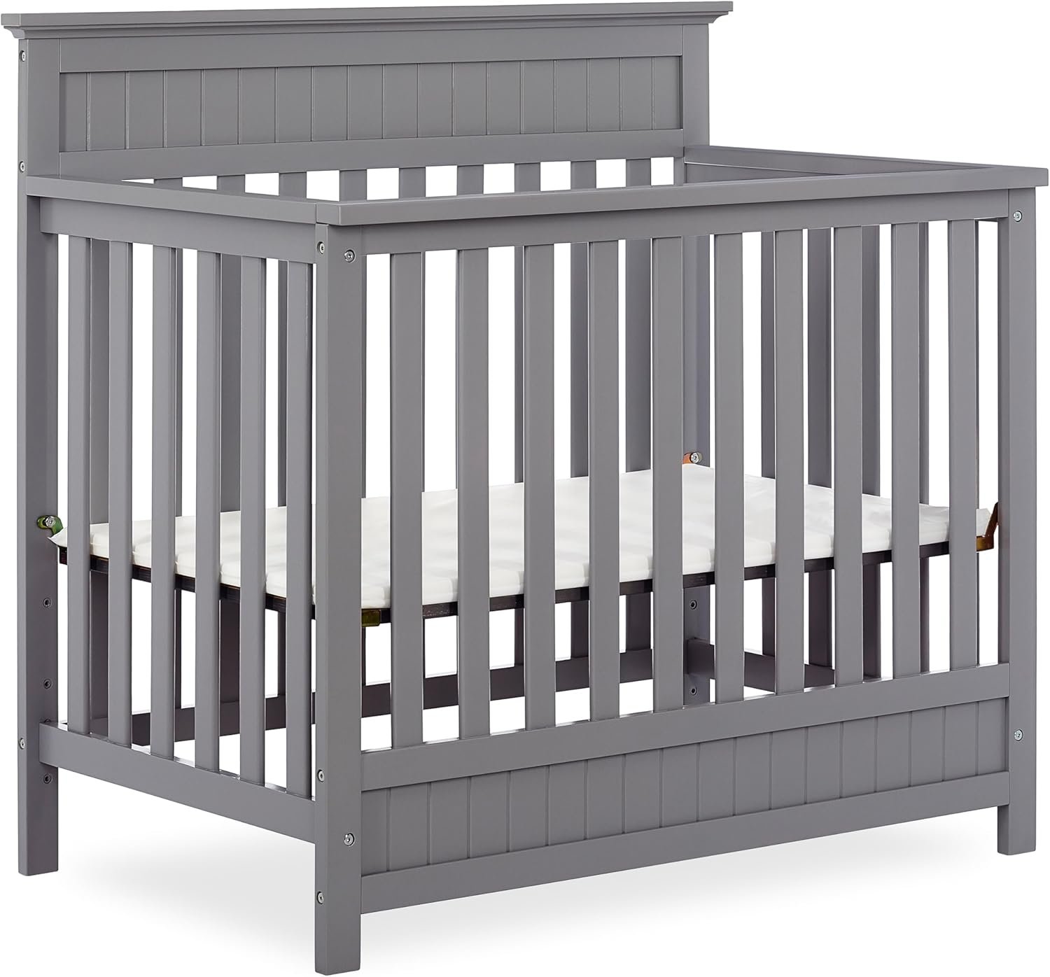 Dream On Me Harbor 4‑in‑1 Convertible Mini Baby Crib in Steel Grey, GreenGuard Gold & JPMA, Non-Toxic, Pinewood, Converts to Mini Day & Twin Bed, 1″ Mattress Pad, Perfect for Small Nurseries