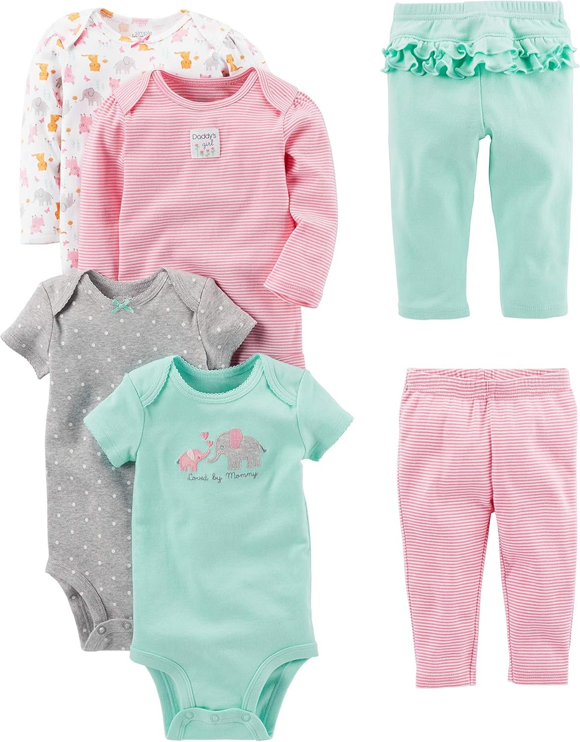 Simple Joys by Carter’s baby-girls 6-piece Bodysuits (Short and Long Sleeve) and Pants Set