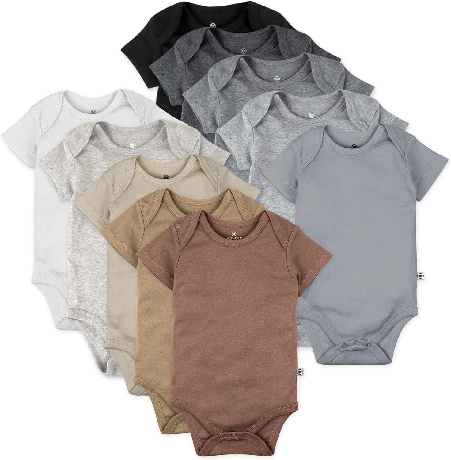 HonestBaby 10-Pack Short Sleeve Bodysuits One-Piece 100% Organic Cotton for Infant Baby Boys, Girls, Unisex