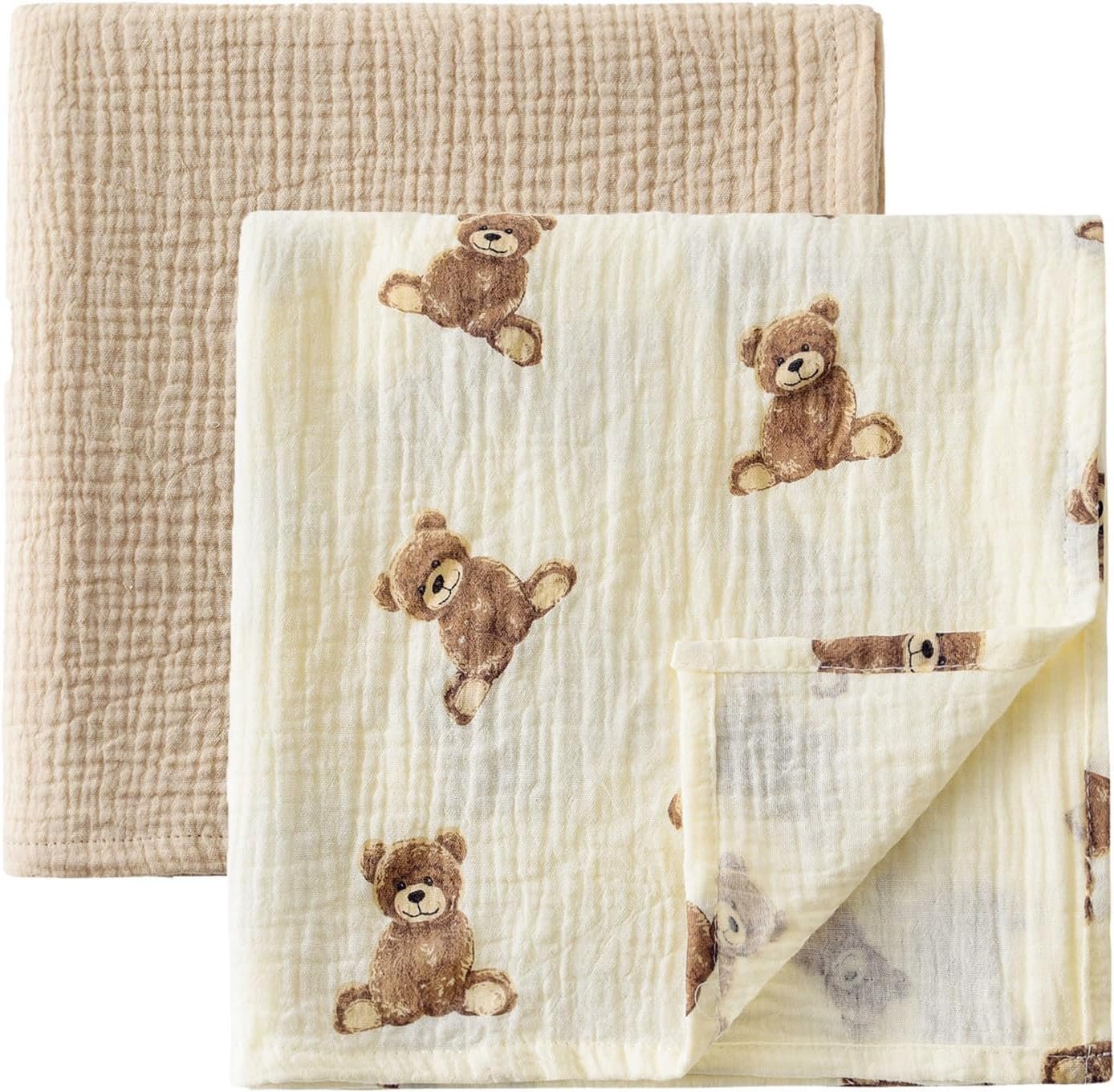 Little Jump 2-Pack Cotton Muslin Swaddle Blankets for Baby Boys Girls Unisex – Large 47″ x 47″ Boho Teddy Bear Baby Blanket Nursery Swaddling Blankets- inches Receiving Blanket Neutral (Teddy Bear)