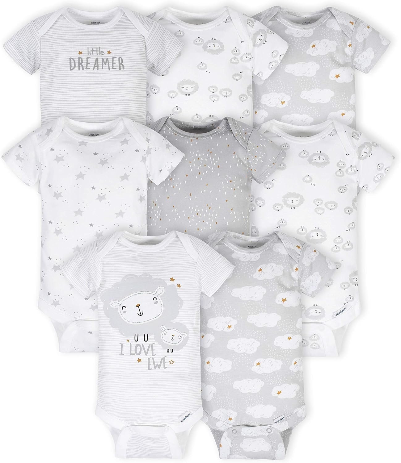 Gerber Unisex-Baby 8-pack Short Sleeve Onesies Bodysuits