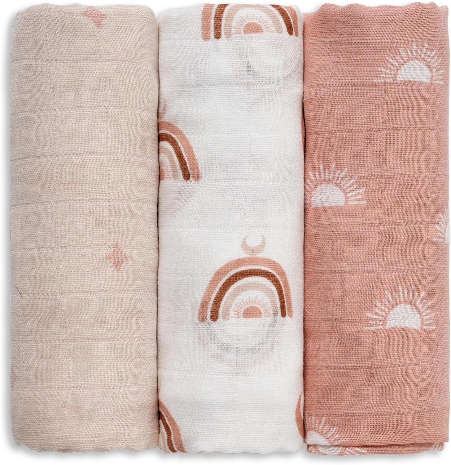 GLLQUEN BABY Receiving Blanket Boy Cotton Muslin Swaddle Blankets Girl Newborn Squares Breathable & Soft Thin Baby Blankets Cloths Double Absorbent Infant Swaddling Wrap – 3 Pack (Sun)