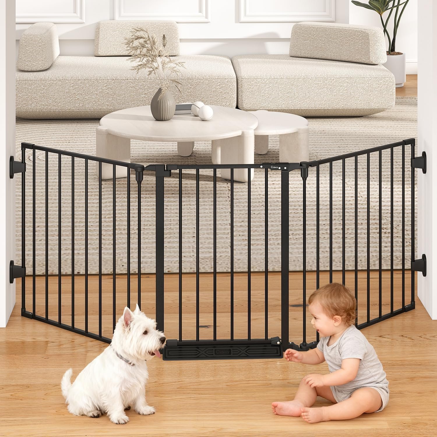 29.4-78″ Extra Wide Baby Gate, Long Dog Gates Indoor for Doorways Stairs, Essential Large Safety Gate for Child Toddler with Anti-Trip Pedal, Adjustable Pet Gate, 28″ Tall 3 Metal Panels Black