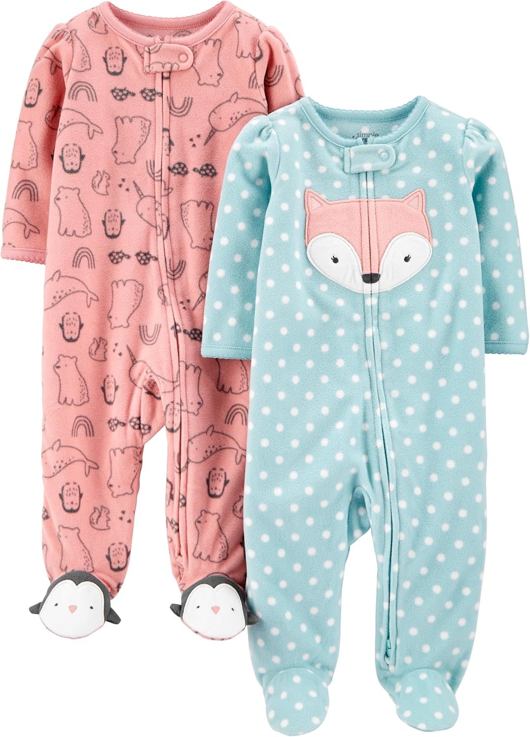 Simple Joys by Carter’s Baby Girls’ Cotton and Fleece Footed Sleep and Play, Pack of 2