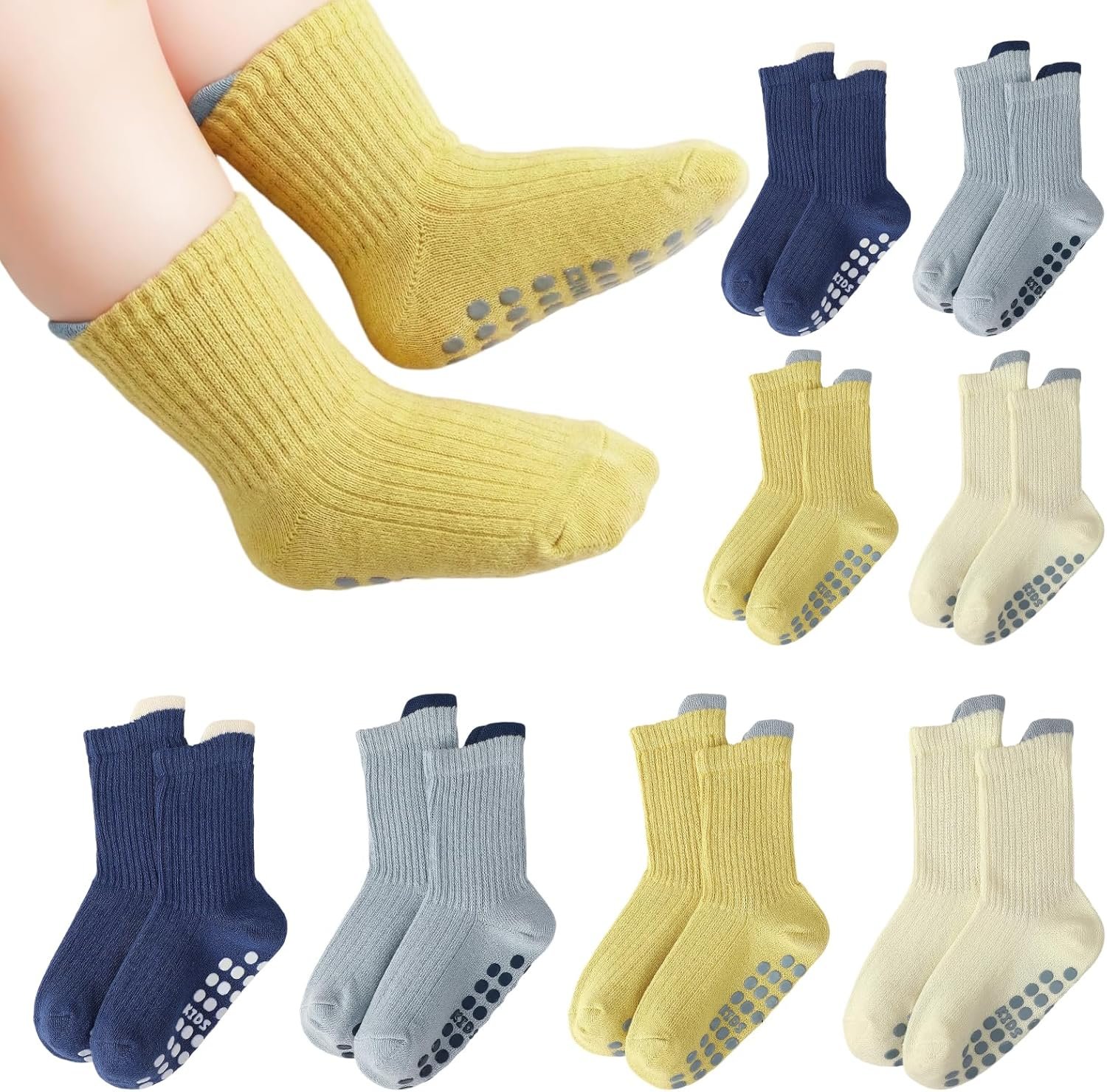 6/8 Pairs Toddler Baby Grippy Socks, Cute Non Slip Grip Ankle Socks for Toddler Girls Boys Kids, 1-5 Y