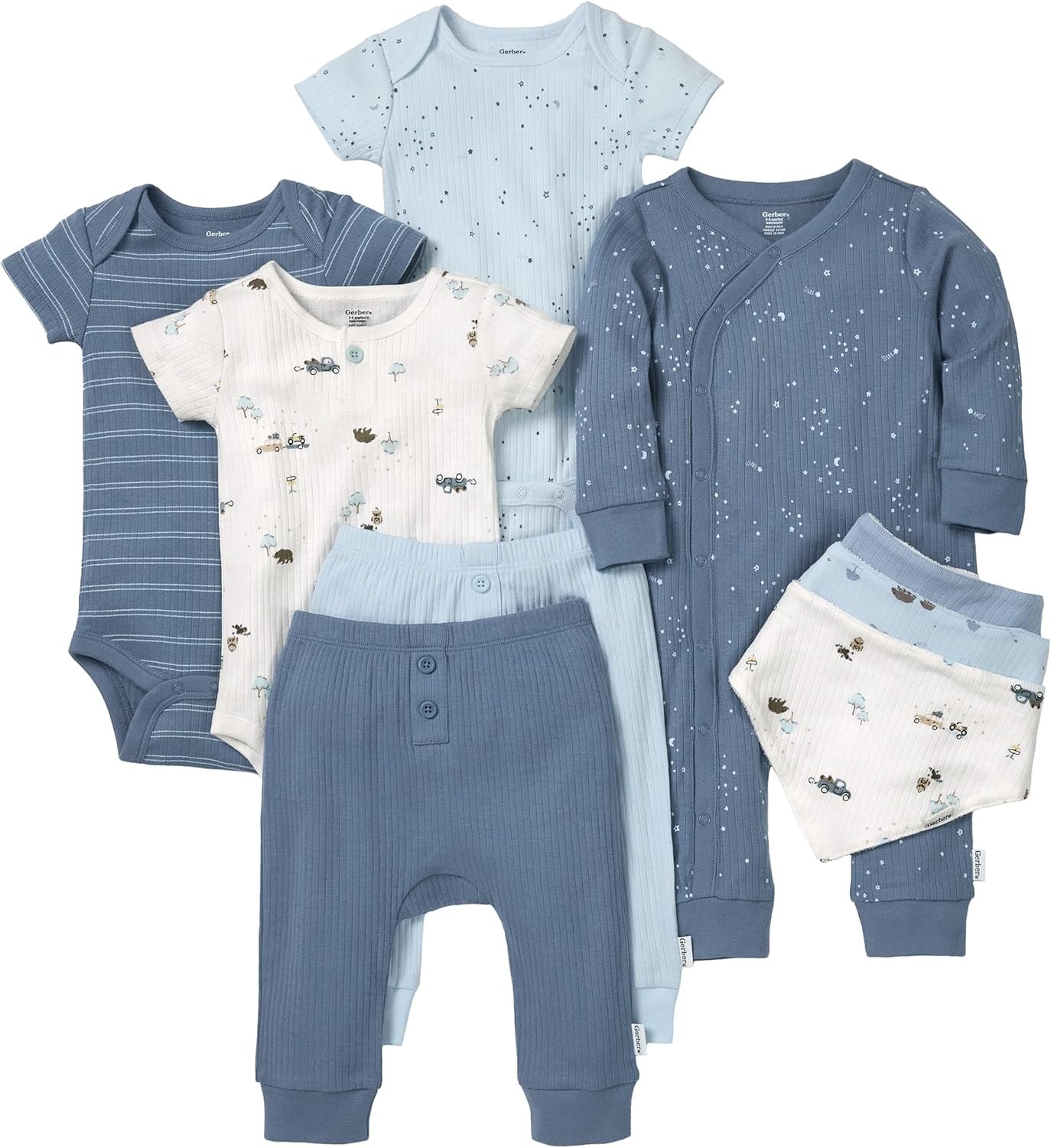 Gerber Baby 9-piece Baby Gift Set for Newborn Boys & Girls – Premium Cotton Baby Essentials Layette Set