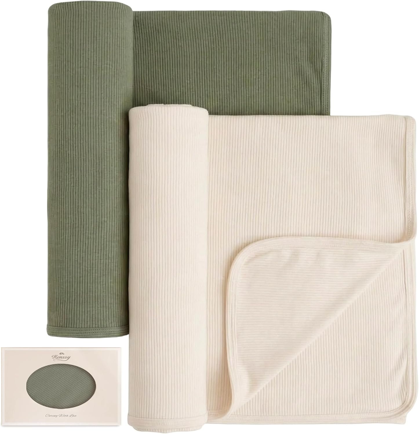 Konssy Ribbed Knit Baby Blankets 2 Pack, Stretchy Lightweight Swaddle Blanket for Boys & Girls, Soft Cozy Receiving Wrap for Newborns, Infants, & Toddlers, 33×42 Inch