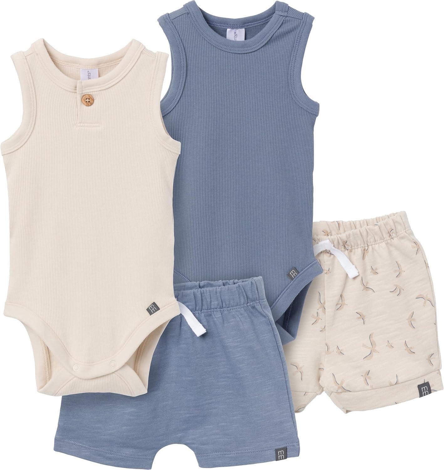 Modern Moments by Gerber Baby Boys’ Ribbed 4-piece Sleevless Bodysuit & French Terry Short Set