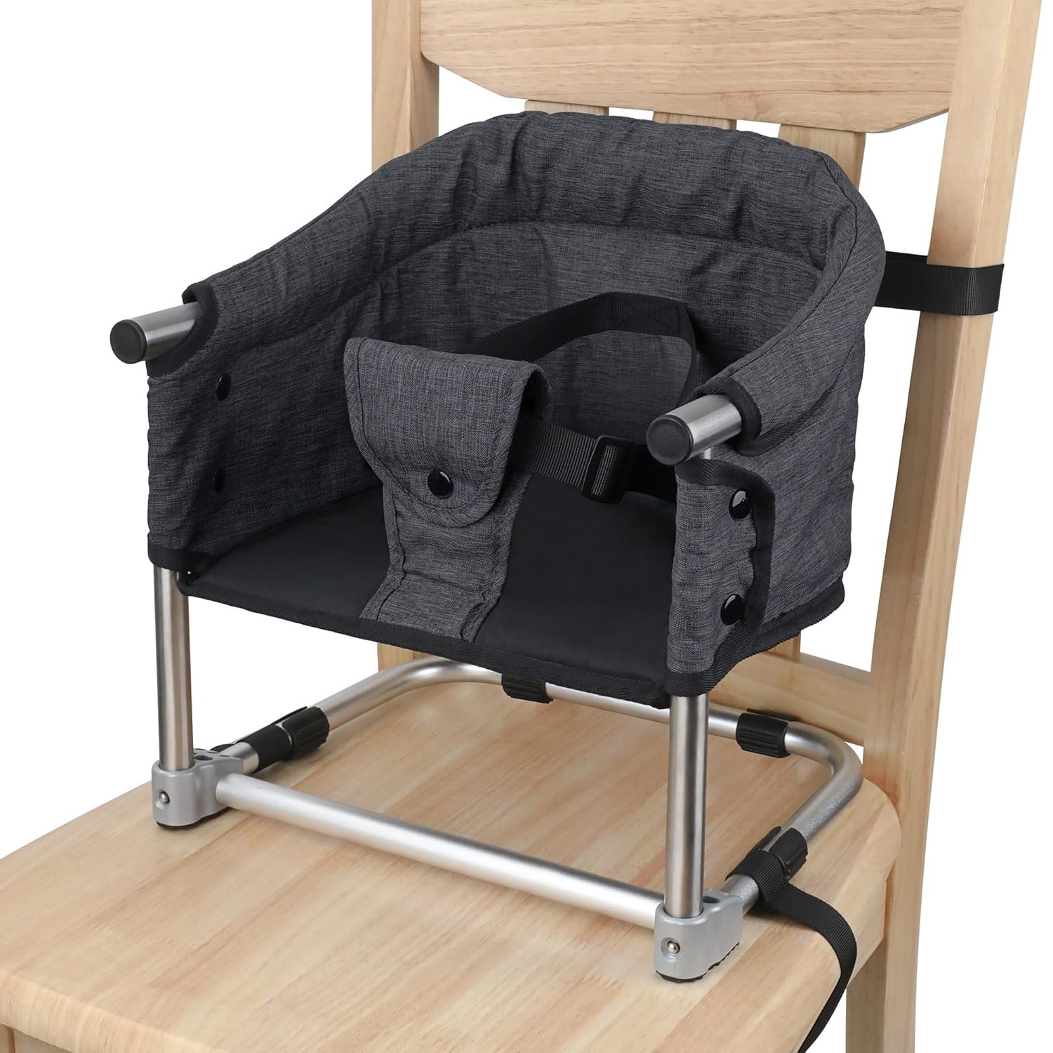 Booster Seat for Dining Table, 3-in-1 Portable Toddler Booster Chair with Safety Buckle, Height Adjustable & Foldable Baby Feeding Seat, Travel High Chair with Washable Cover & Storage Pocket – Black