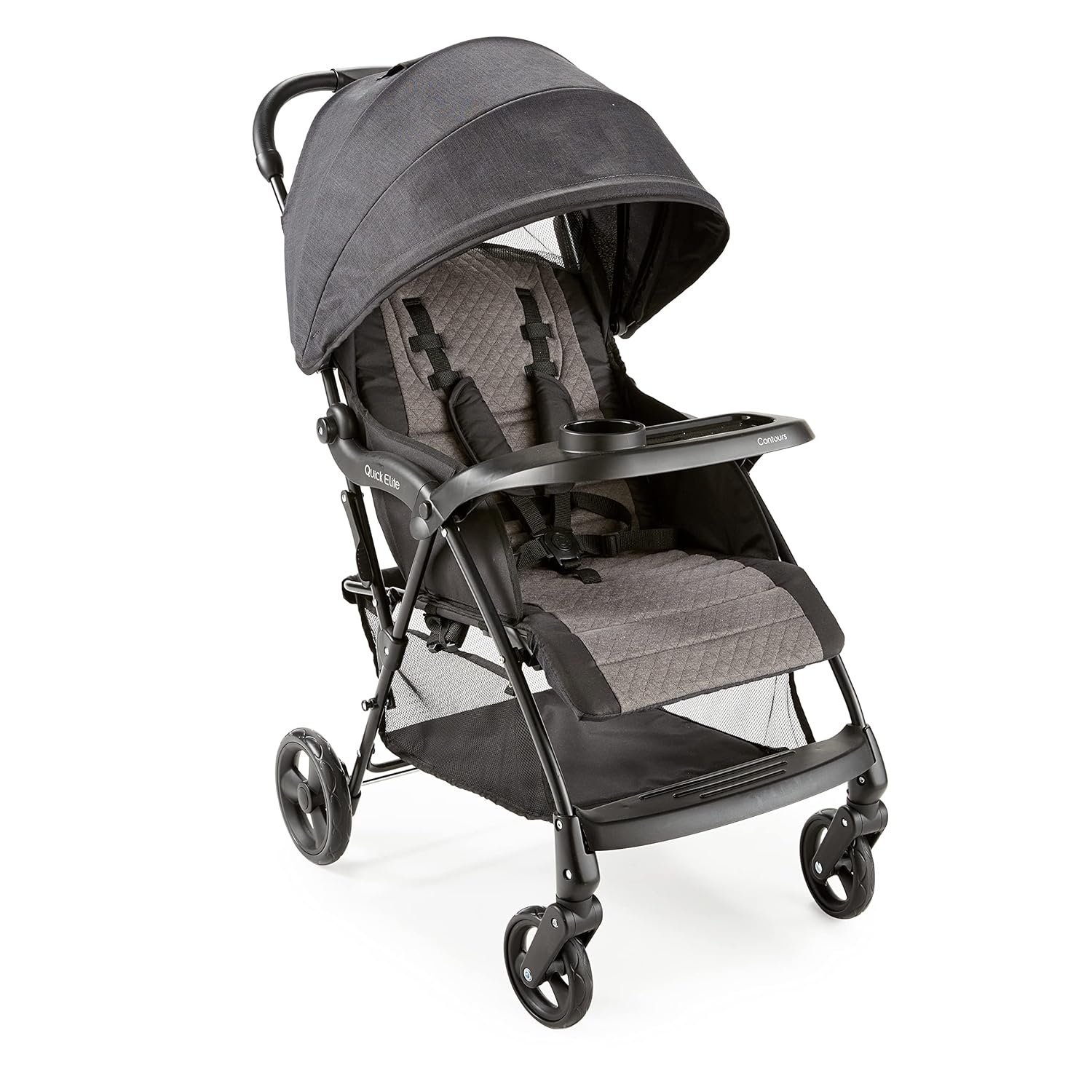 Contours Quick Elite Baby Stroller, Lightweight Compact Travel Stroller, Toddler Stroller, Infant Car Seat Compatibility, Multi-Position Seat Recline, Sun Canopy, 5-Point Safety Harness -Eclipse Black