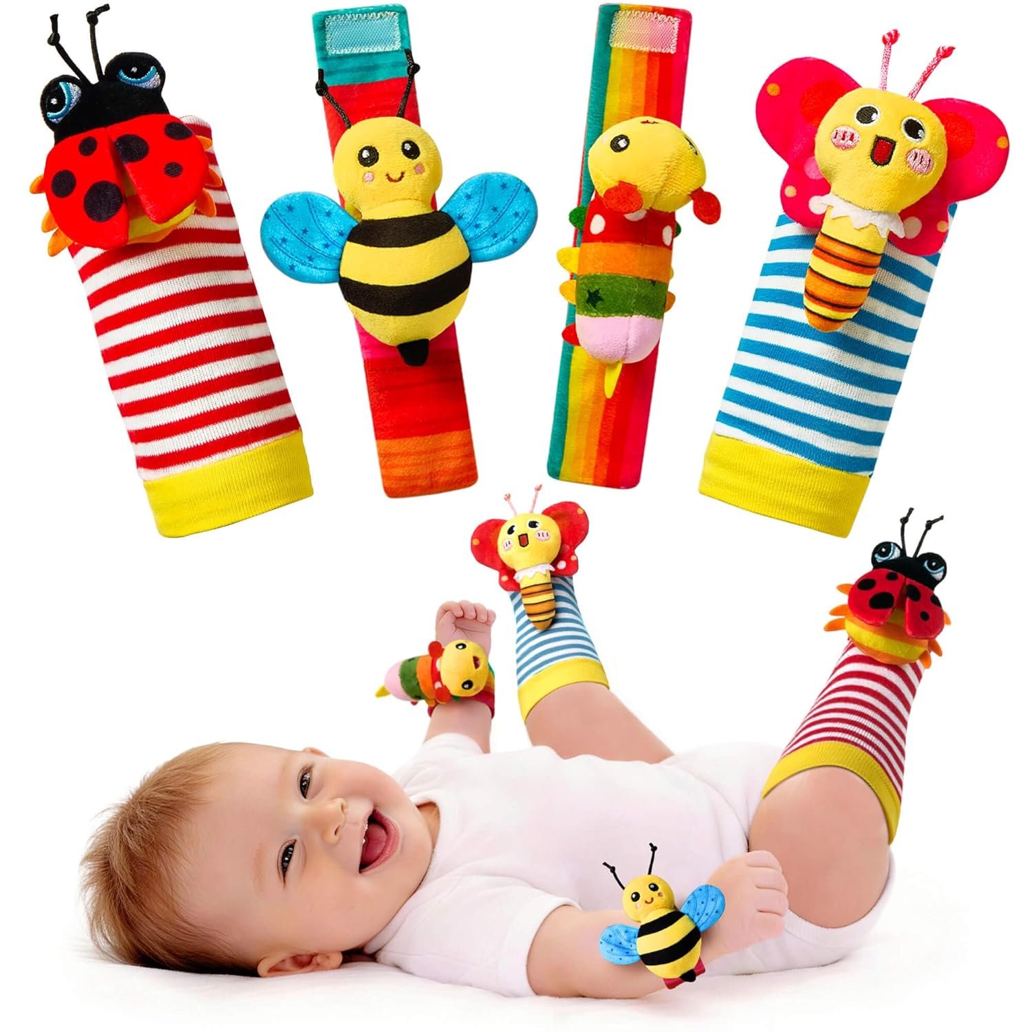 Baby Rattles Toys for 0-6 Months – Infant Toys 0-3 Month Old Baby Boy Girl Gifts Set with Teething and Wrist Socks Rattle Infant Newborn Sensory Toy Easter Basket Stuffers