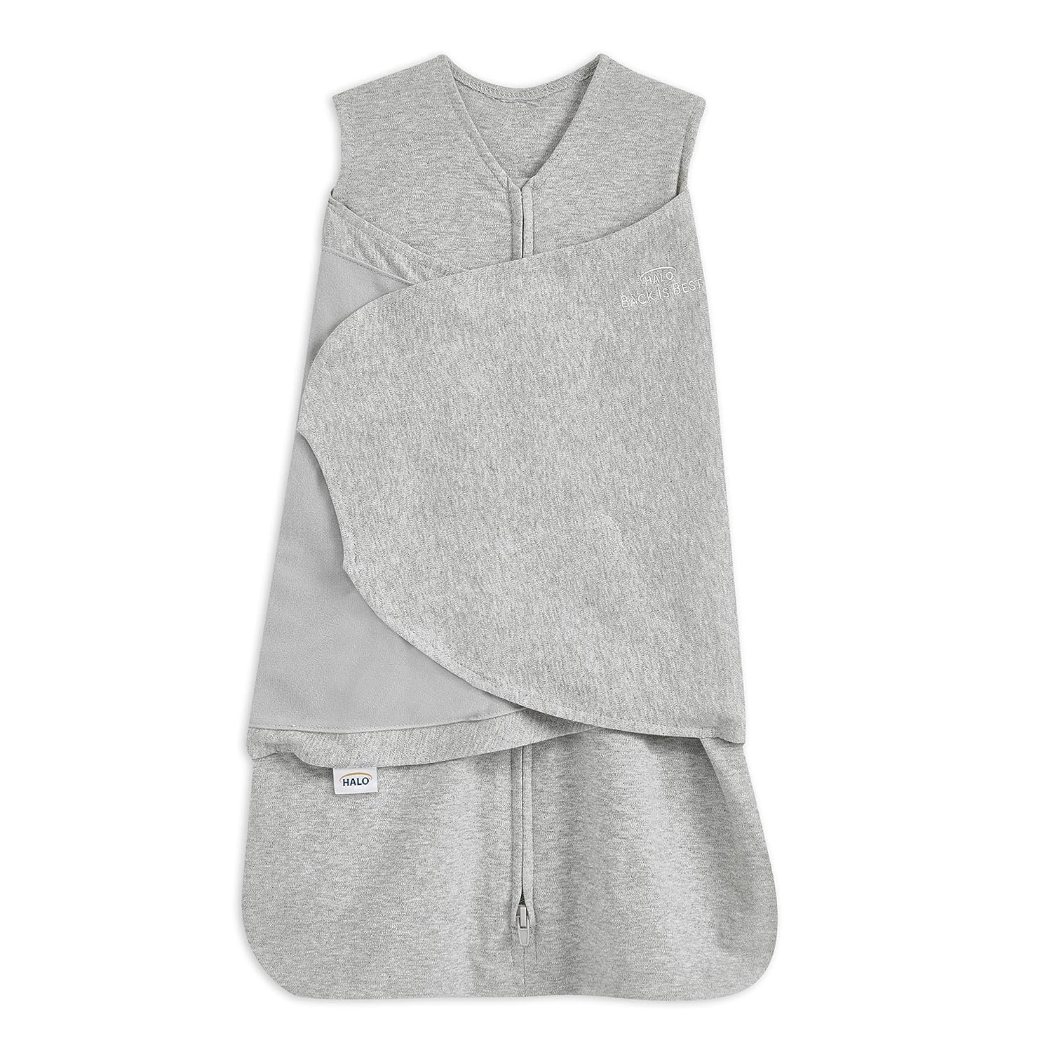HALO 100% Cotton Sleepsack Swaddle, 3-Way Adjustable Wearable Blanket, TOG 1.5, Heather Grey, Small, 3-6 Months