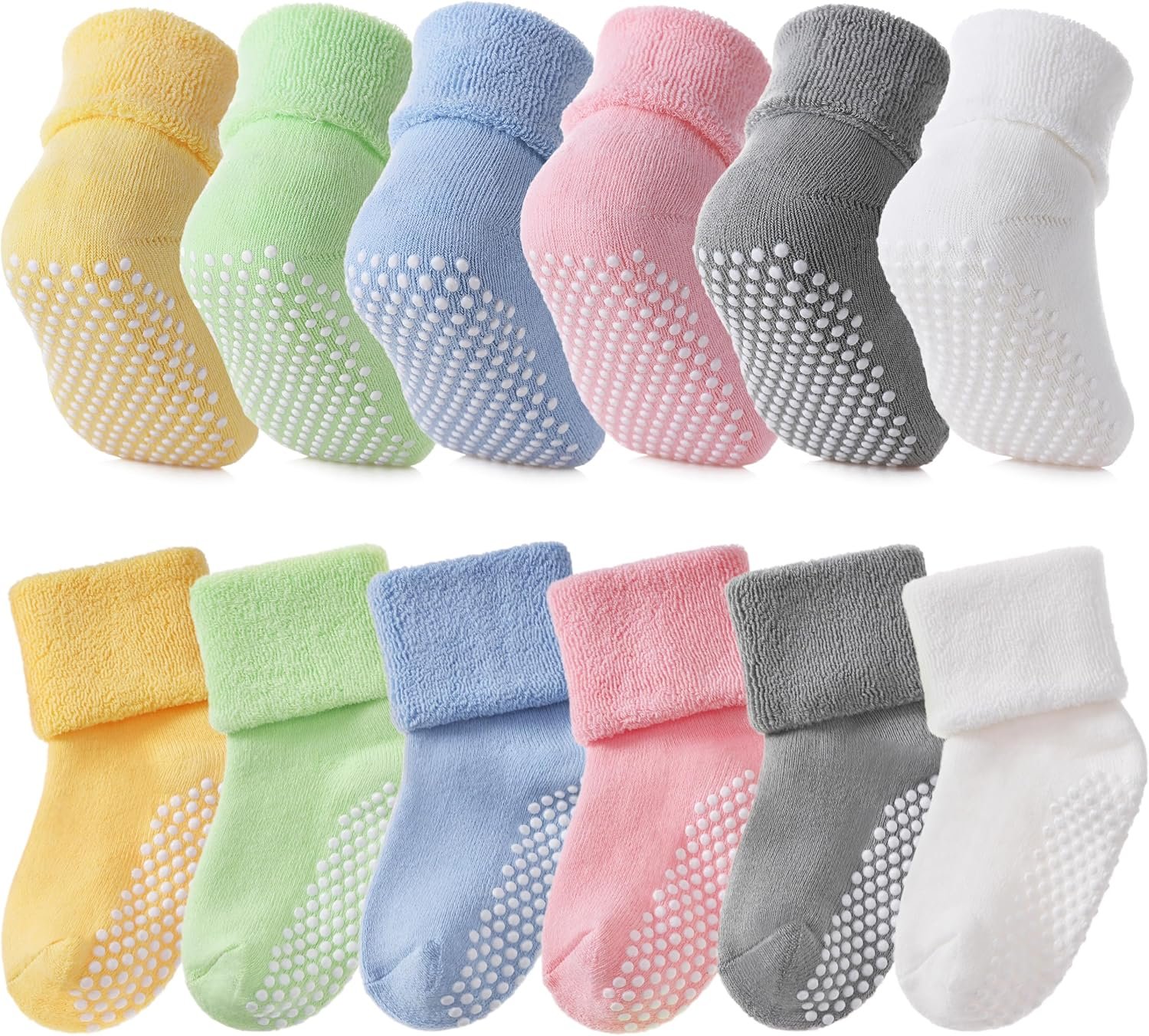 SDBING Baby Boys Girls Grips Socks Infant Toddlers Kids Non Slip Warm Thick Cotton Ankle Crew Socks with Grippers