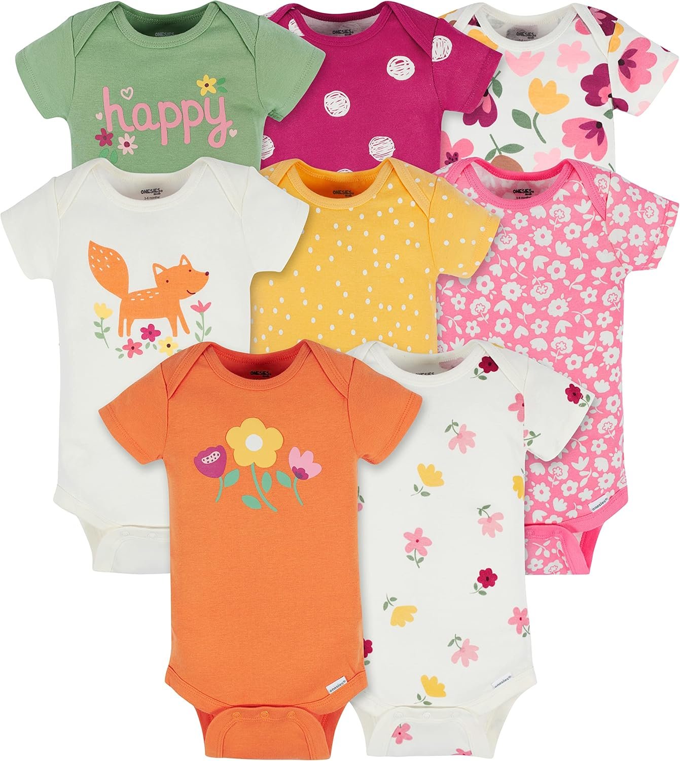 Onesies Brand Baby Girls’ 8-pack Short Sleeve Mix & Match Bodysuits