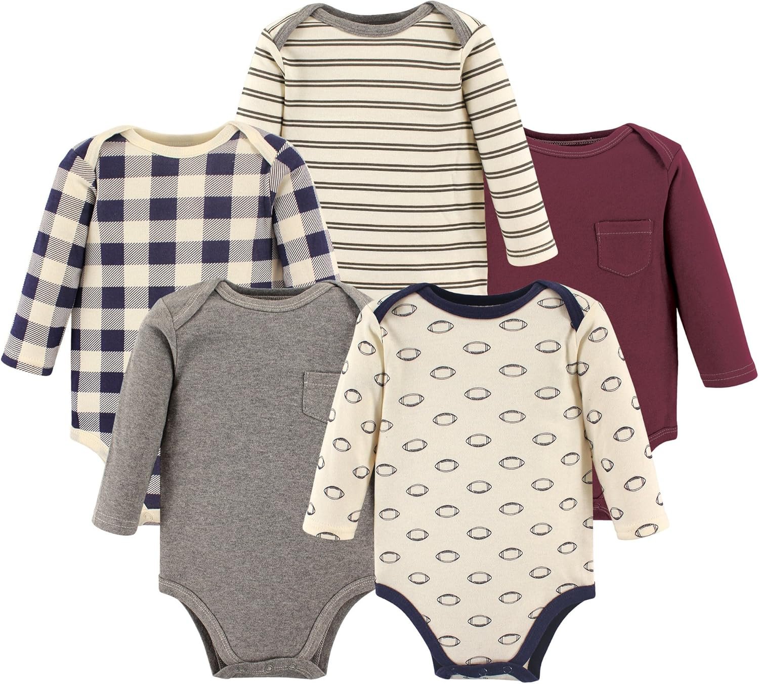 Hudson Baby baby-boys Cotton Long-sleeve Bodysuits 5-pack