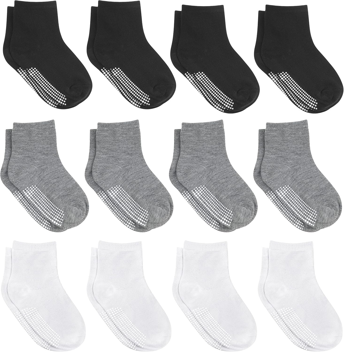 Debra Weitzner Toddler Socks With Grips – 12 Pairs Crew Cotton Grip Socks for Baby Boys Girls Infant’s and Kids 6-M – 7 years