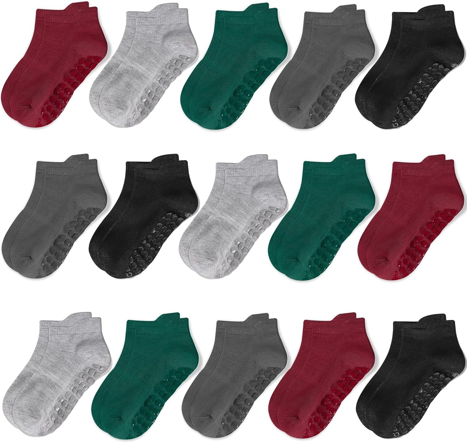 Toddler Non Slip Socks, Kids Grip Ankle Socks, Anti Skid Sock 15 Pairs for Active Boys Girls Kids 6 Months-7 Years