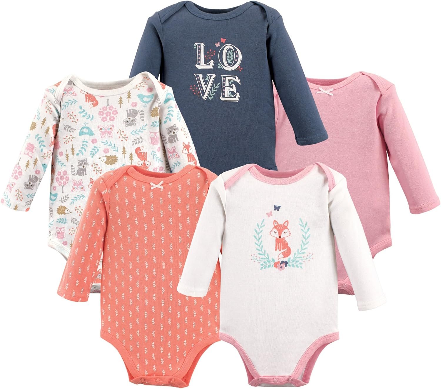 Hudson Baby baby-girls Cotton Long-sleeve Bodysuits 5-pack