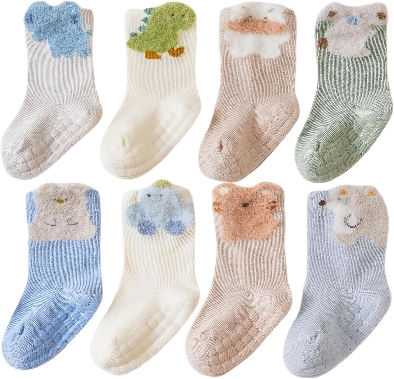 Baby Non Slip Grip Crew Socks Cute with Non Skid Soles for Infants Toddlers Boys Cotton Socks Girls 8 Pairs
