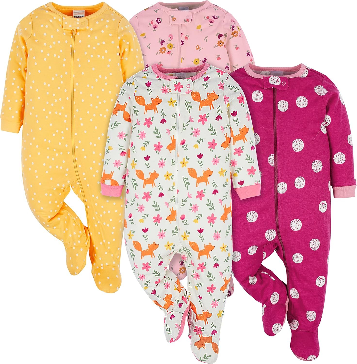 Onesies Brand Baby Girls’ 4-pack Sleep ‘N Play Footies Multi Pack