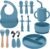 Silicone Feeding Set, 13PCS Baby Feeding Essentials with Suction Bowl & Plate, Spoons & Forks, Bib & Cup, Toothbrush, Baby Led Weaning Supplies for 6+ Months, Eating Essentials (Blue)