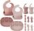 PandaEar 12PCS Silicone Baby Feeding Set | 2 Sectioned Baby Suction Plate, 2 Baby Bibs, 2 Toddler Cup, 4 Baby Spoons & 2 Baby Forks | Baby Led Weaning Supplies, Onesize
