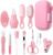 PandaEar Baby Healthcare and Grooming Kit, 12-in-1 Pink, Baby Comb, Brush, Finger Toothbrush, Nail Clippers, Scissors, Nasal Aspirator, Plastic, Pink