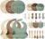 24 PCS Silicone Baby Feeding Set, Baby Led Weaning Supplies Includes Suction Bowls and Divided Plates, Adjustable Silicone Bib, Spoons&forks, Training cup with straw (Green+Brown+Beige)