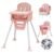 Portable High Chairs for Babies and Toddlers, Convertible Baby Feeding Chair with Tray, Easy Clean High Chair for Toddler with Foot Rest, Infant Highchairs & Booster Seats with Cushion Pink