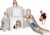 8-in-1 Toddler Slide Set with Climbing Ladder, Tunnel, Telescope & Basketball Hoop, Indoor Outdoor Playground Climber with Drawing Board & Storage, Kids Play Toy for Toddlers Age 1-3,Light Pink