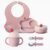 Silicone Baby Feeding Set, Gelato Collection Baby Led Weaning Supplies, First Self-Feeding Ice Cream Set, Silicone Suction Bowl with Cherry Lid & Plate, Straw Cup & Bib, Fork & Spoon – Pink